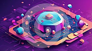 Futuristic Vector of Quantum Computing Nodes and Cloud Networks in Isometric Style