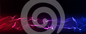 Futuristic vector technology wave. Digital cyberspace. Abstract wave with moving particles on background. Big data analytics
