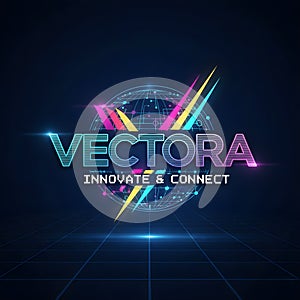 Futuristic Vectora logo with glitch effect and neon lights