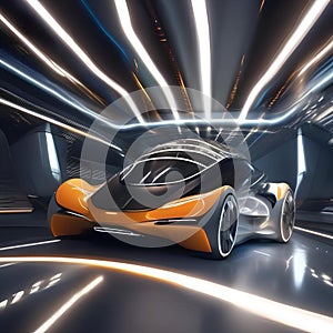 A futuristic vehicle navigating through a digital landscape, leaving a trail of light and motion in its wake4