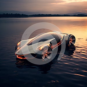 Futuristic Vehicle Transitioning from Land to Water