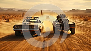 Futuristic vehicles racing in the desert