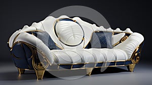 Futuristic Victorian Sofa With Gold And Blue Decorations