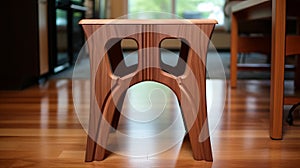 Futuristic Victorian Wooden Stool With Archean Side Cut Out photo