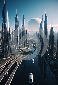 Futuristic view of the city of the future. Future metropolis concept