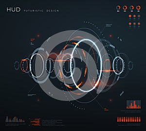 Futuristic virtual hud interface. Technology digital screen with control panels, chart, diagrams. Conceptual future