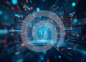 Futuristic virtual reality concept with digital interface and data visualization