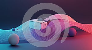 Virtual Reality Headset in Abstract Digital Metaverse
