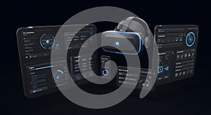 Futuristic VR Headset with Advanced Digital Interfaces