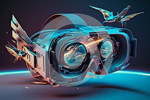 futuristic virtual reality headset vr glasses.digital game technology illustration Generative AI