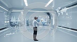 Futuristic virtual workspace with AR