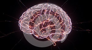 Digital brain structure showing complex neural activity