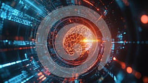 Futuristic visualization of artificial intelligence in a digital neural network environment
