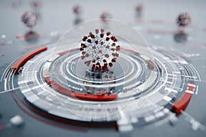 Futuristic Visualization of Coronavirus on Digital Interface - High-Tech Concept.