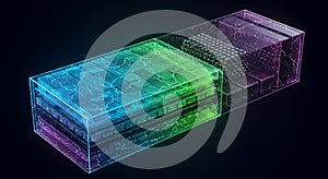 Abstract neon visualization of layered digital data