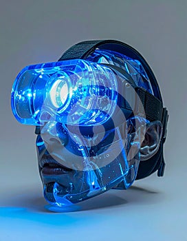 Futuristic VR Headset Glowing with Blue Light