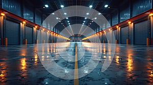 Futuristic Warehouse with Real-Time Statistics Data Visualization