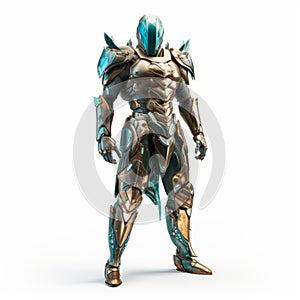 Futuristic Warrior Armor In Blue And Gold Pattern