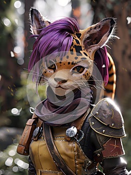 Futuristic warrior leopard with purple hair