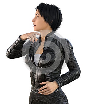 Futuristic Warrior woman in a black uniform, 3d illustration