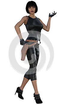 Futuristic Warrior woman in a black uniform, 3d illustration