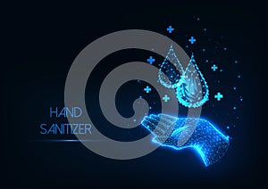 Futuristic washing hands with antiseptic liquid web banner