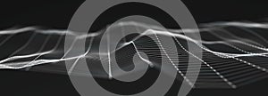 Futuristic wave on dark background. Pattern of connection dots and lines. Technology or Science Banner. 3D