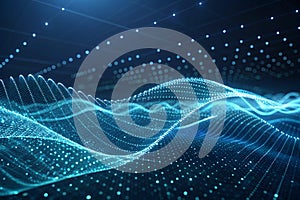 Futuristic wavy background with particles and dots