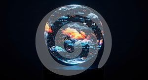 Futuristic Weather Globe Hologram Displaying Global Climate Data Visualization
