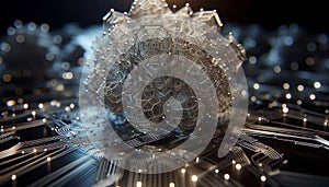 Complex Network Structure: Interconnected Nodes and Lines, Digital Communication and Futuristic Web Design