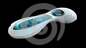 Futuristic white high-tech device with digital interface and touchscreen display