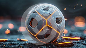 Futuristic White Mechanical Soccer Ball with Neon Glow Details