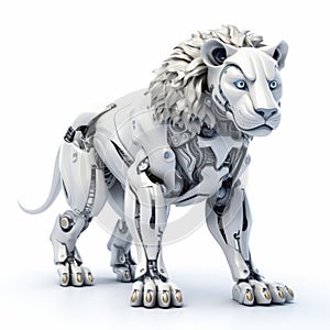 Futuristic White Robot Lion: A Masterpiece Of Metalworking Mastery