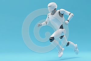 Futuristic White Robot Running, Modern AI Technology, 3D Render