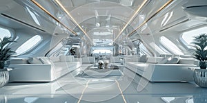 Futuristic White Spaceship Interior with HighTech Features for SciFi Set Design Space Travel and Technology Projects photo