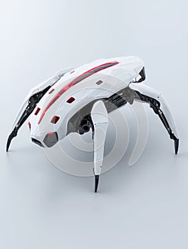 Futuristic white spider robot on white background