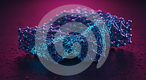 Futuristic wireframe car structure glows neon blue