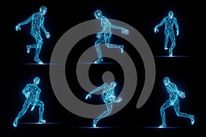 Futuristic Wireframe human body group active, 3D model polygonal dot and line, concept medical and technology,virtual scan anatomy