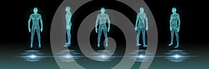 Futuristic Wireframe human body group active,3D model polygonal dot and line,concept medical and technology,virtual scan anatomy