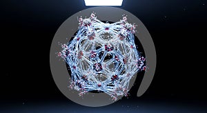 Futuristic wireframe particle matrix floating