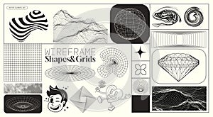 Futuristic Wireframe Patterns And Geomtric Grid Collection