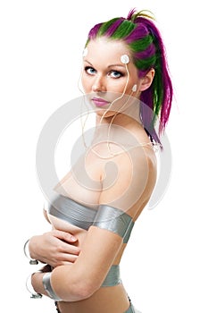 Futuristic woman with brain sensors