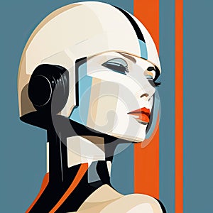 Futuristic Woman In Vintage Poster Style - Dark White And Light Orange