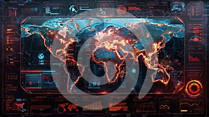 Futuristic Global Network Interface Displaying Data Visualization and Connectivity