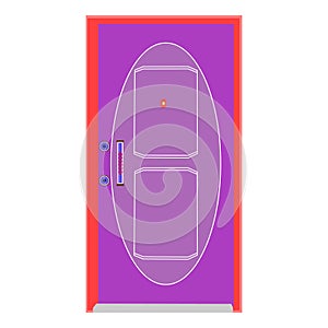 A Futuristically Drawn Red and Purple Wooden Door On White