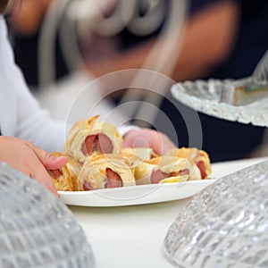 people self serve catering buffet finger food indoor in luxury location in Italy photo