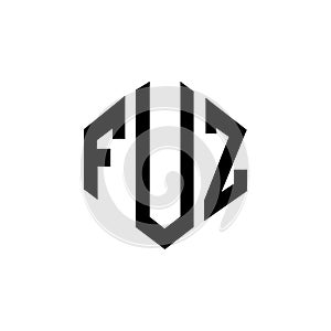 FUZ letter logo design with polygon shape. FUZ polygon and cube shape logo design. FUZ hexagon vector logo template white and photo