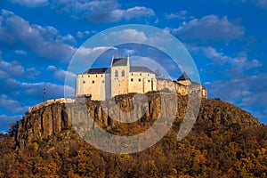 Fuzer, Hungary - The beautiful Castle of Fuzer with blue sky and clouds on an autumn morning