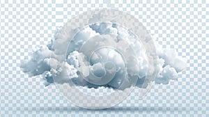 The fuzzy cumulus cloud is part of a realistic modern illustration of a weather meteo icon. The cloud is isolated on a photo