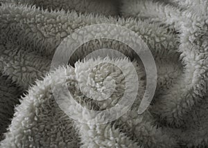 Fuzzy folds in soft beige blanket